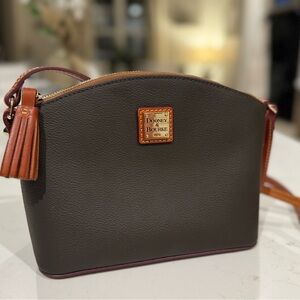 Dooney & Bourke Brown Pebble Leather Dome Crossbody with Tan Trim
